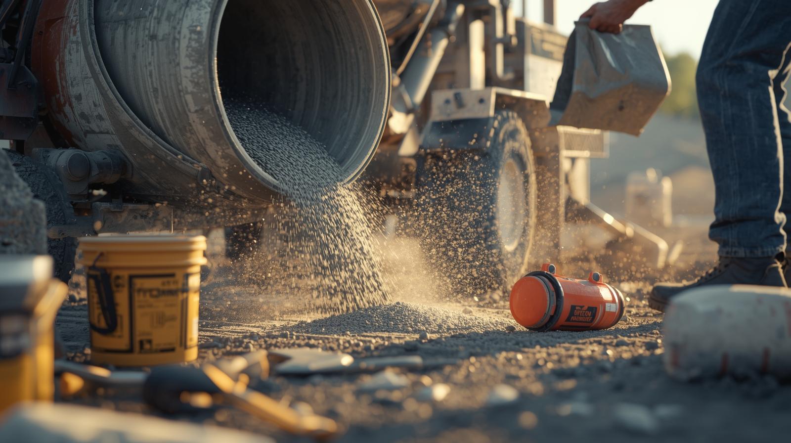 Процес замішування бетону в бетономішалці