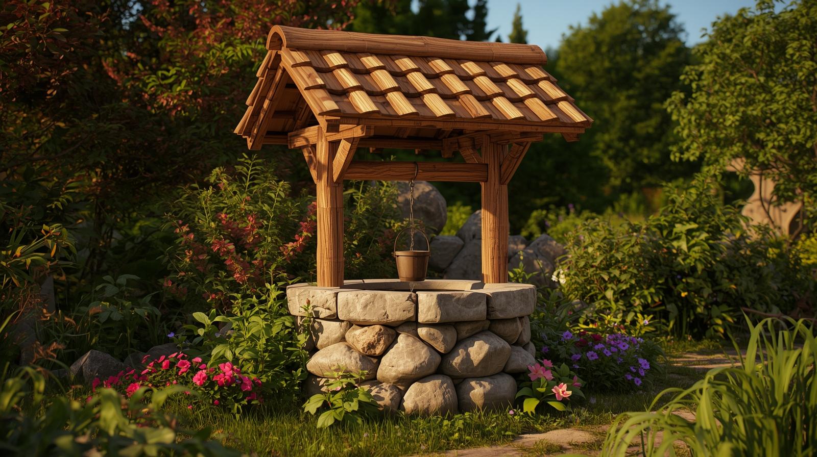 Сучасний дизайн колодязя з каменю та металу